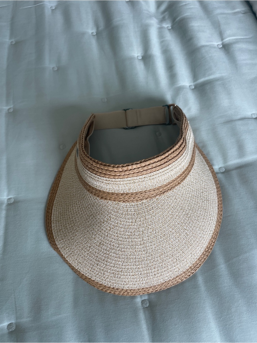 Sun and Sand Sun-Ready Braided Straw Visor in Beige and Tan